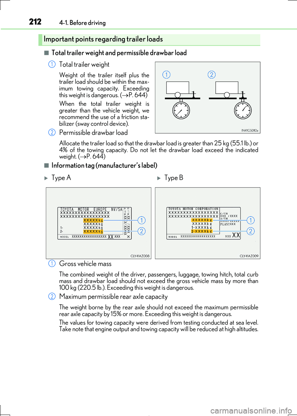 Lexus IS300h 2017  Owners Manual 2124-1. Before driving
IS300h_EE(OM53D89E)
■Total trailer weight and permissible drawbar load 
Total trailer weight
Weight of the traile r itself plus the trailer load should be within the max- 
imu