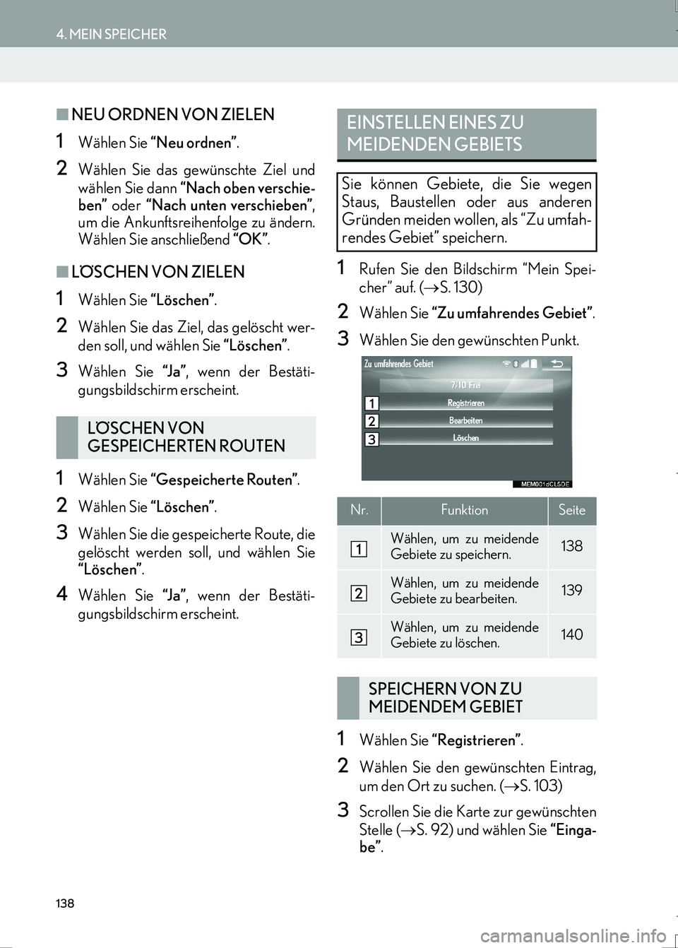 Lexus IS300h 2017  Navigationshandbuch (in German) 138
4. MEIN SPEICHER
IS_Navi_EM
■NEU ORDNEN VON ZIELEN
1Wählen Sie “Neu ordnen”.
2Wählen Sie das gewünschte Ziel und
wählen Sie dann “Nach oben verschie-
ben” oder “Nach unten verschie