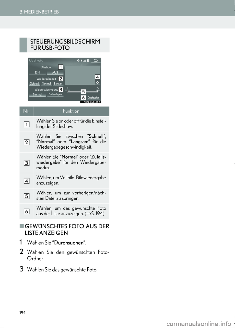 Lexus IS300h 2017  Navigationshandbuch (in German) 194
3. MEDIENBETRIEB
IS_Navi_EM
■GEWÜNSCHTES FOTO AUS DER
LISTE ANZEIGEN
1Wählen Sie “Durchsuchen”.
2Wählen Sie den gewünschten Foto-
Ordner.
3Wählen Sie das gewünschte Foto.
STEUERUNGSBIL