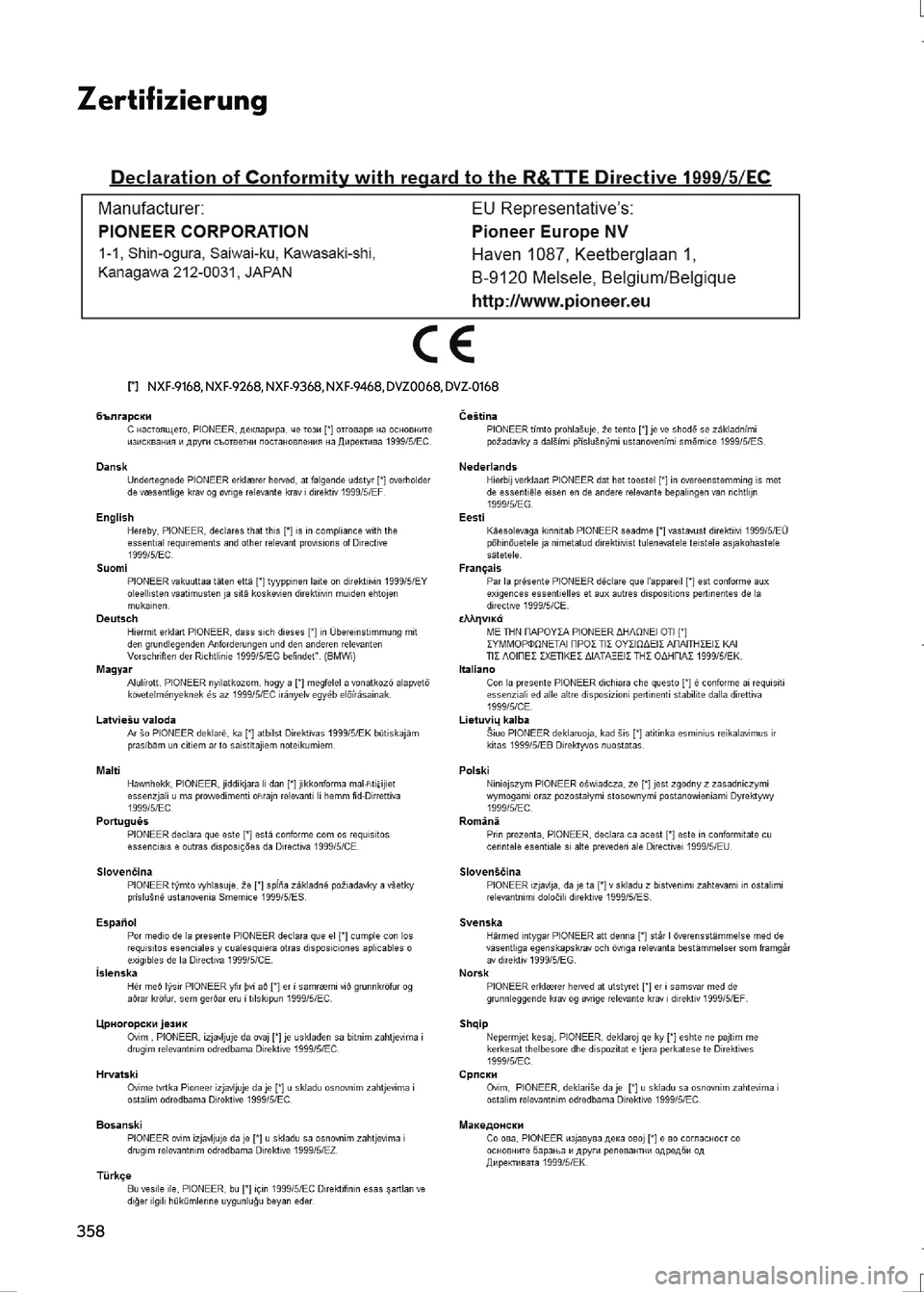 Lexus IS300h 2017 Navigationshandbuch (in German) 358
IS_Navi_EM
Zertifizierung
NXF-9168, NXF-9268, NXF-9368, NXF-9468, DVZ0068, DVZ-0168
IS300h_IS200t_NAVI_German_OM99K36M.book 358 ページ 2016年8月31日 水曜日 午後5 Lexus IS300h 2017 Navigationshandbuch (in German) 358
IS_Navi_EM
Zertifizierung
NXF-9168, NXF-9268, NXF-9368, NXF-9468, DVZ0068, DVZ-0168
IS300h_IS200t_NAVI_German_OM99K36M.book 358 ページ 2016年8月31日 水曜日 午後5