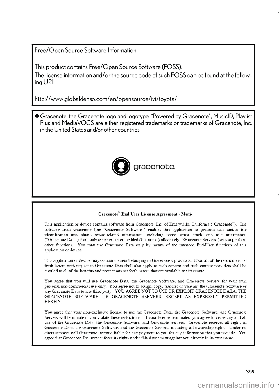 Lexus IS300h 2017 Navigationshandbuch (in German) 359
IS_Navi_EM
Free/Open Source Software Information
This product contains Free/Open Source Software (FOSS).
The license information and/or the source code of such FOSS can be found at the follow-
i Lexus IS300h 2017 Navigationshandbuch (in German) 359
IS_Navi_EM
Free/Open Source Software Information
This product contains Free/Open Source Software (FOSS).
The license information and/or the source code of such FOSS can be found at the follow-
i