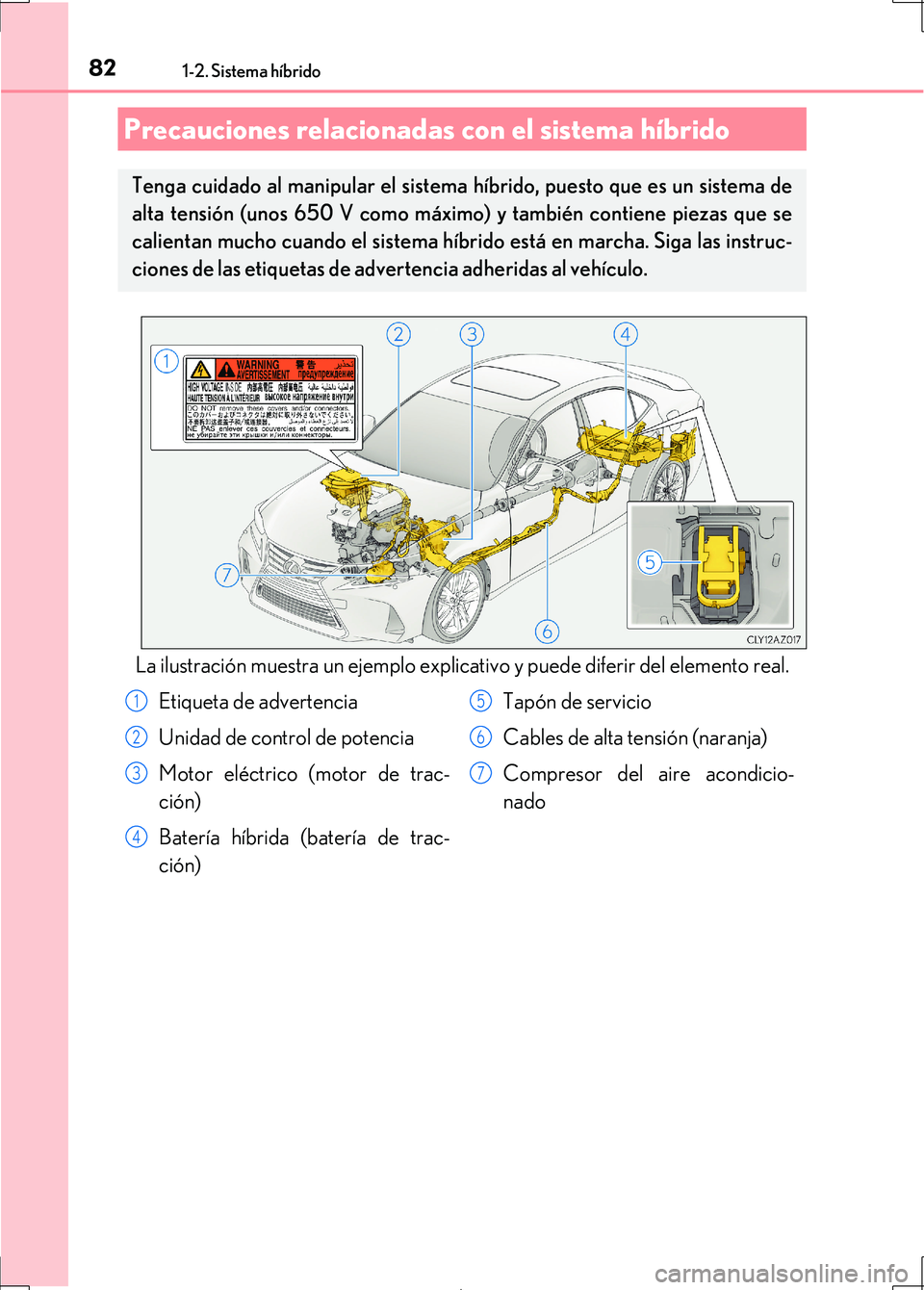 Lexus IS300h 2017 Manual del propietario (in Spanish) 821-2. Sistema híbrido
IS300h_ES(OM53D92S)
La ilustración muestra un ejemplo explicativo y puede diferir del elemento real.
Precauciones relacionadas con el sistema híbrido
Tenga cuidado al manipul Lexus IS300h 2017 Manual del propietario (in Spanish) 821-2. Sistema híbrido
IS300h_ES(OM53D92S)
La ilustración muestra un ejemplo explicativo y puede diferir del elemento real.
Precauciones relacionadas con el sistema híbrido
Tenga cuidado al manipul