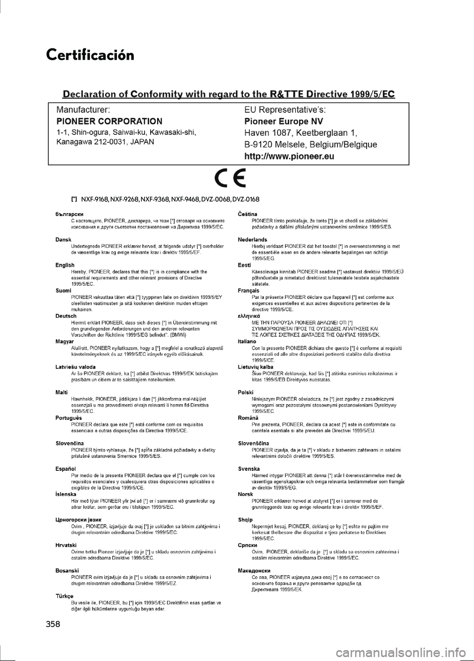Lexus IS300h 2017  Manual de navegación (in Spanish) 358
IS_Navi_ES
Certificación
NXF-9168, NXF-9268, NXF-9368, NXF-9468, DVZ-0068, DVZ-0168 
