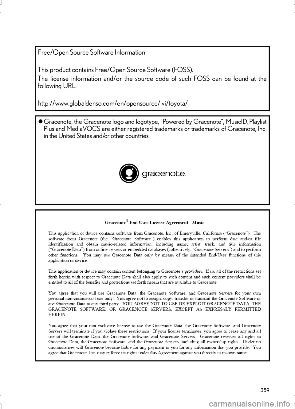 Lexus IS300h 2017 Manuale di navigazione (in Italian) 359
IS_Navi_EL
Free/Open Source Software Information
This product contains Free/Open Source Software (FOSS).
The license information and/or the source code of such FOSS can be found at the
following Lexus IS300h 2017 Manuale di navigazione (in Italian) 359
IS_Navi_EL
Free/Open Source Software Information
This product contains Free/Open Source Software (FOSS).
The license information and/or the source code of such FOSS can be found at the
following