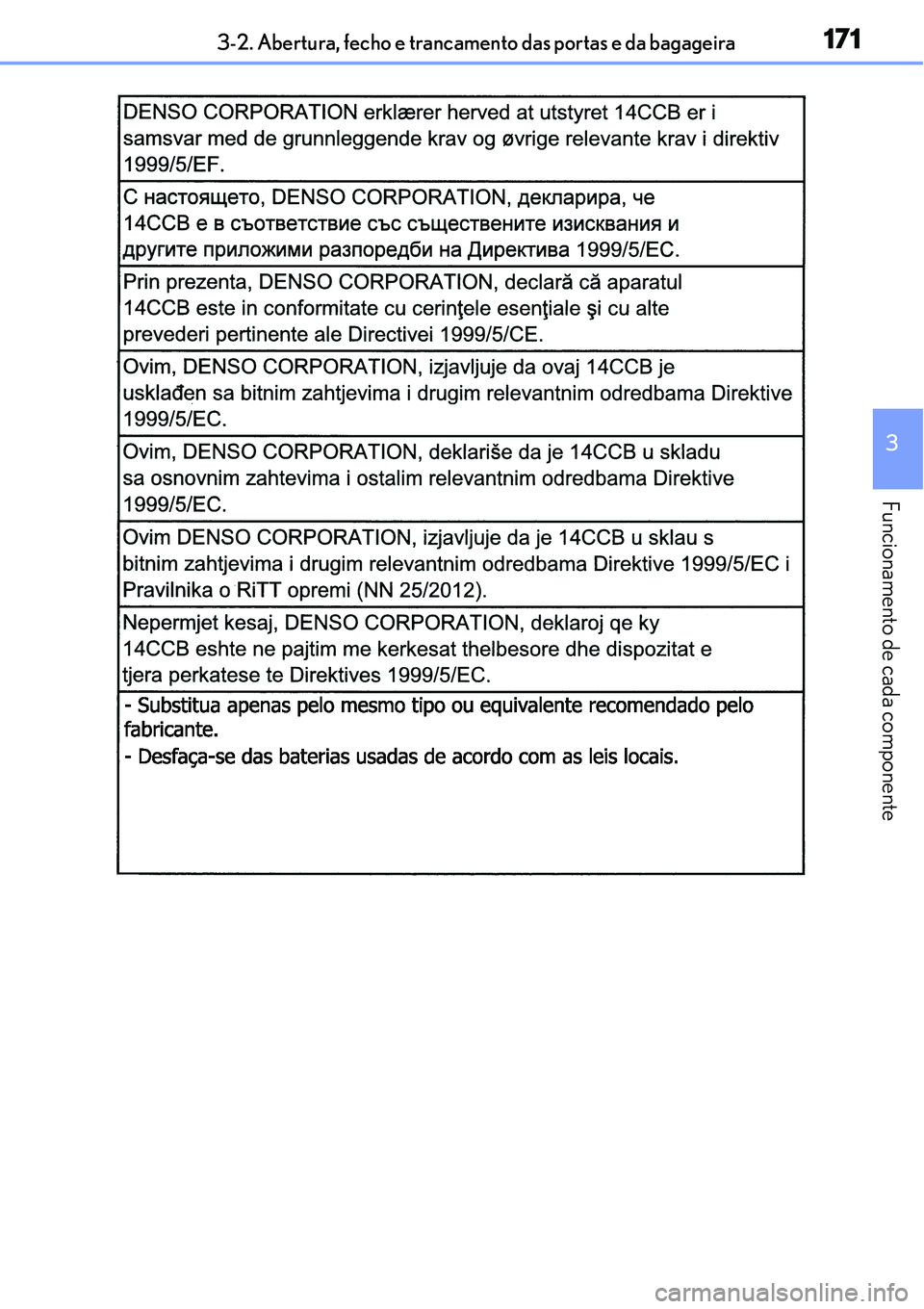 Lexus IS300h 2017  Manual do proprietário (in Portuguese) 1713-2. Abertura, fecho e trancamento das portas e da bagageira
3
Funcionamento de cada componente 