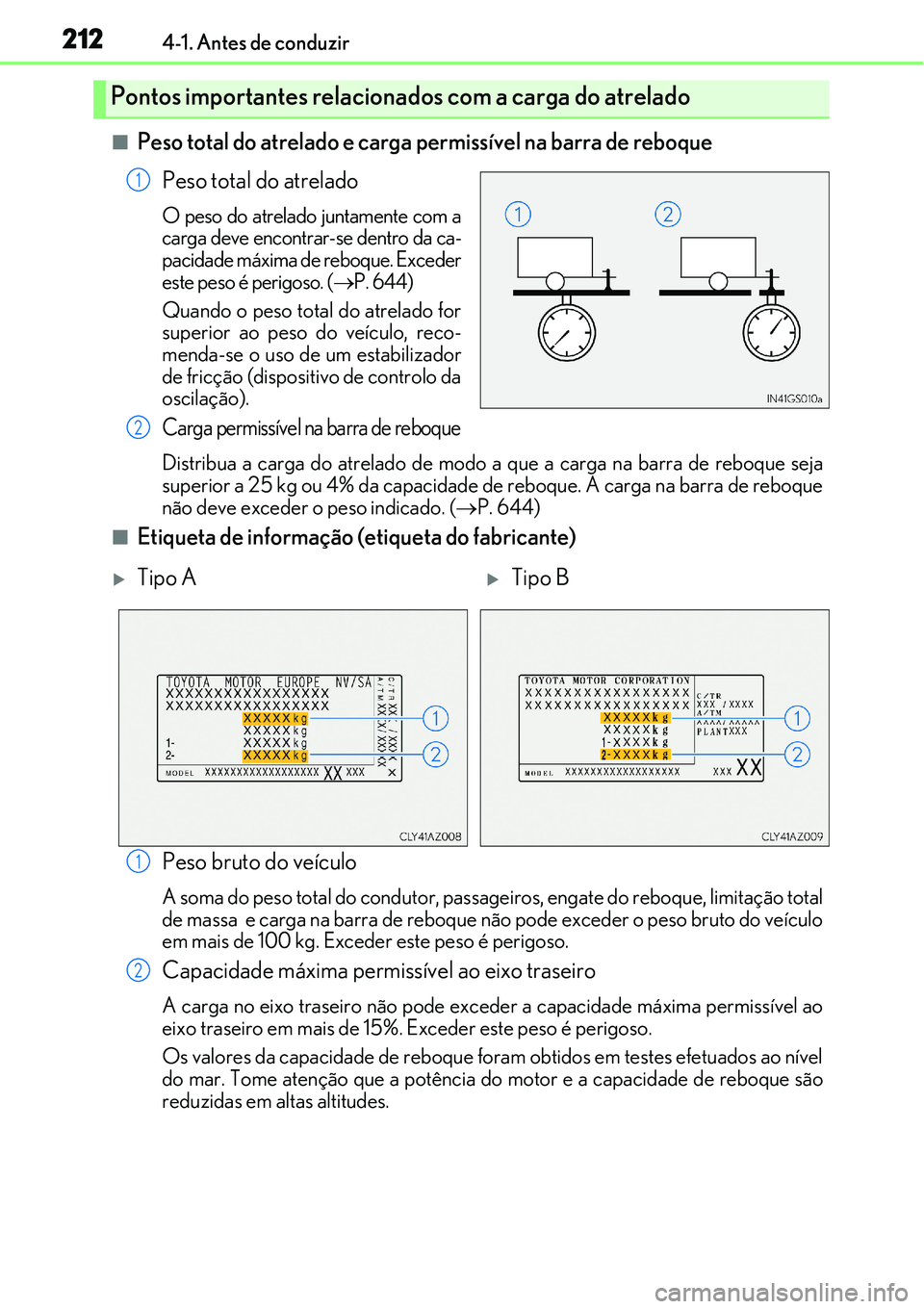 Lexus IS300h 2017  Manual do proprietário (in Portuguese) 2124-1. Antes de conduzir
nPeso total do atrelado e carga permissível na barra de reboque
Peso total do atrelado
O peso do atrelado juntamente com a
carga deve encontrar-se dentro da ca-
pacidade má