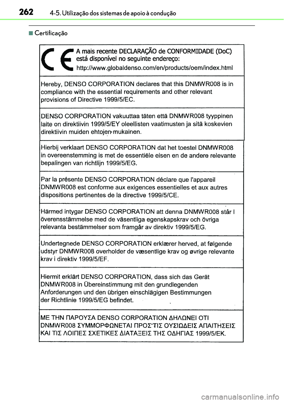 Lexus IS300h 2017  Manual do proprietário (in Portuguese) 2624-5. Utilização dos sistemas de apoio à condução
nCertificação 