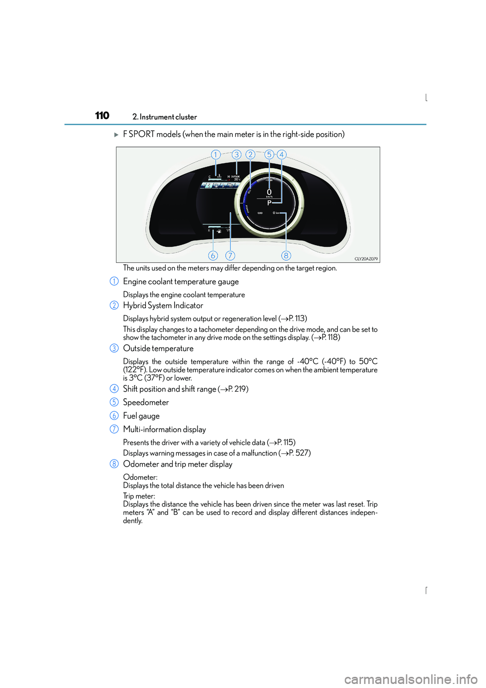 Lexus IS300h 2016  Owners Manual 1102. Instrument cluster
IS300h_EE(OM53D56E)
�XF SPORT models (when the main meter is in the right-side position)
The units used on the meters may differ depending on the target region.
Engine coolant