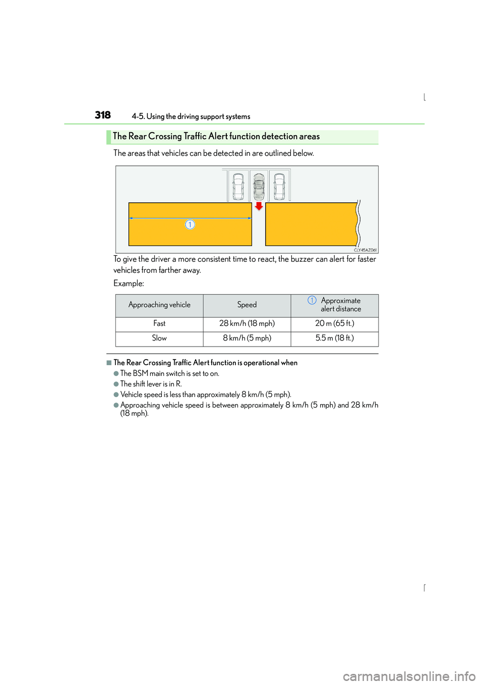 Lexus IS300h 2016  Owners Manual 3184-5. Using the driving support systems
IS300h_EE(OM53D56E)
The areas that vehicles can be detected in are outlined below.
To give the driver a more consistent time to react, the buzzer can alert fo