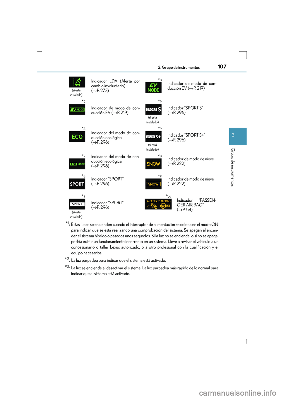 Lexus IS300h 2016  Manual del propietario (in Spanish) 1072. Grupo de instrumentos
2
Grupo de instrumentos
IS300h_ES(OM53D59S)
*1: Estas luces se encienden cuando el interruptor de alimentación se coloca en el modo ONpara indicar que se está realizando 
