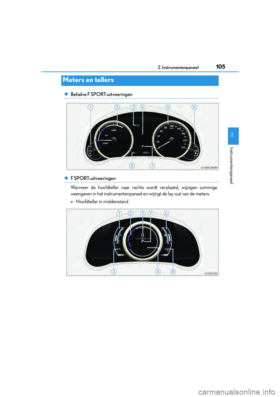 Lexus IS300h 2016 Manual (in Dutch) 1052. Instrumentenpaneel
2
Instrumentenpaneel
IS300h_EE(OM53D89E)
◆Behalve F SPORT-uitvoeringen
◆FSPORT-uitvoeringen
Wanneer de hoofdteller naar rechts wordt verplaatst, wijzigen sommige
weergave Lexus IS300h 2016 Manual (in Dutch) 1052. Instrumentenpaneel
2
Instrumentenpaneel
IS300h_EE(OM53D89E)
◆Behalve F SPORT-uitvoeringen
◆FSPORT-uitvoeringen
Wanneer de hoofdteller naar rechts wordt verplaatst, wijzigen sommige
weergave
