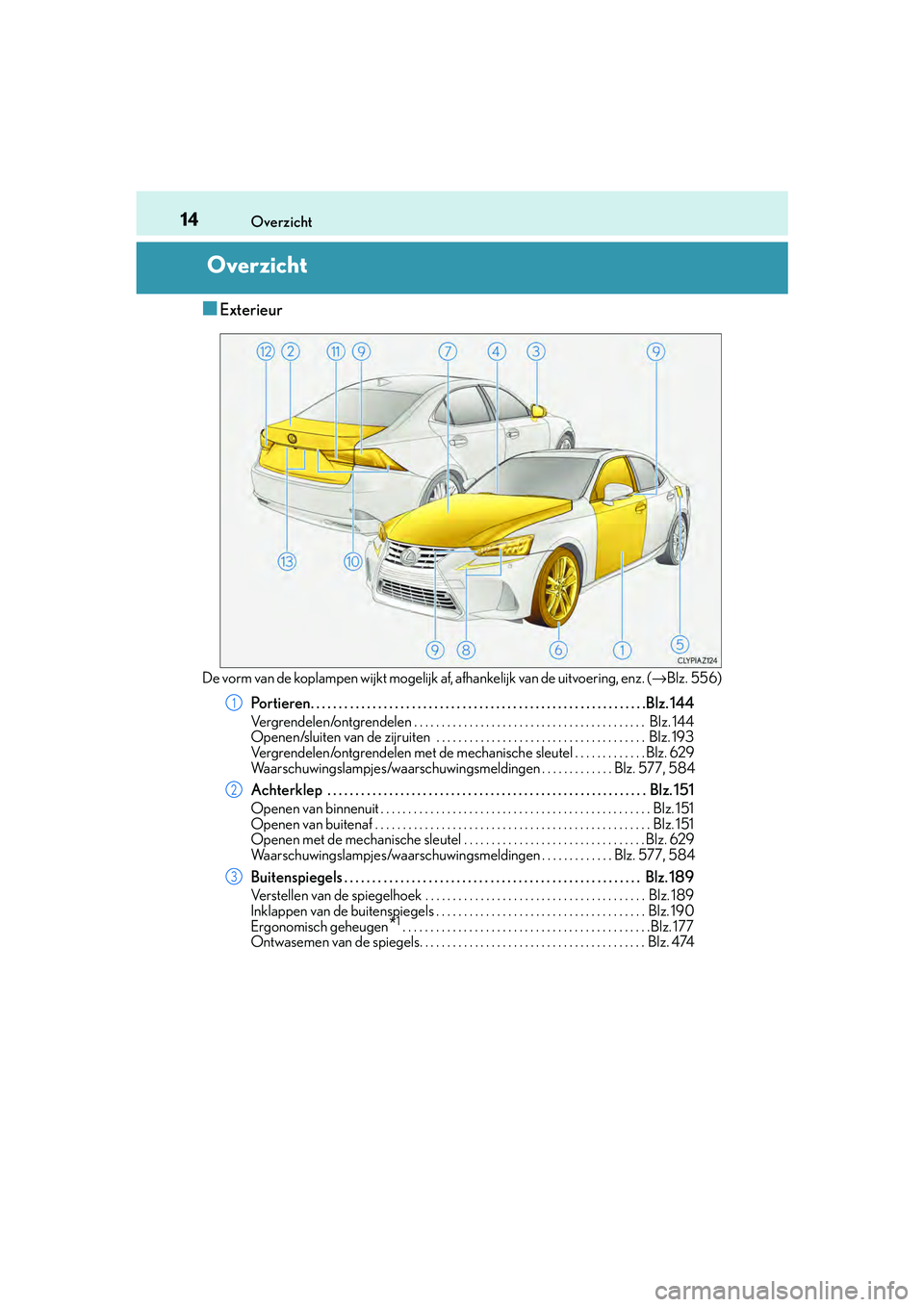 Lexus IS300h 2016 Manual (in Dutch) 14
IS300h_EE(OM53D89E)Overzicht
Overzicht
â– Exterieur
De vorm van de koplampen wijkt mogelijk
af, afhankelijk van de uitvoering, enz. (→Blz. 556)
Portieren. . . . . . . . . . . . . . . . . . . . . Lexus IS300h 2016 Manual (in Dutch) 14
IS300h_EE(OM53D89E)Overzicht
Overzicht
â– Exterieur
De vorm van de koplampen wijkt mogelijk
af, afhankelijk van de uitvoering, enz. (→Blz. 556)
Portieren. . . . . . . . . . . . . . . . . . . . .