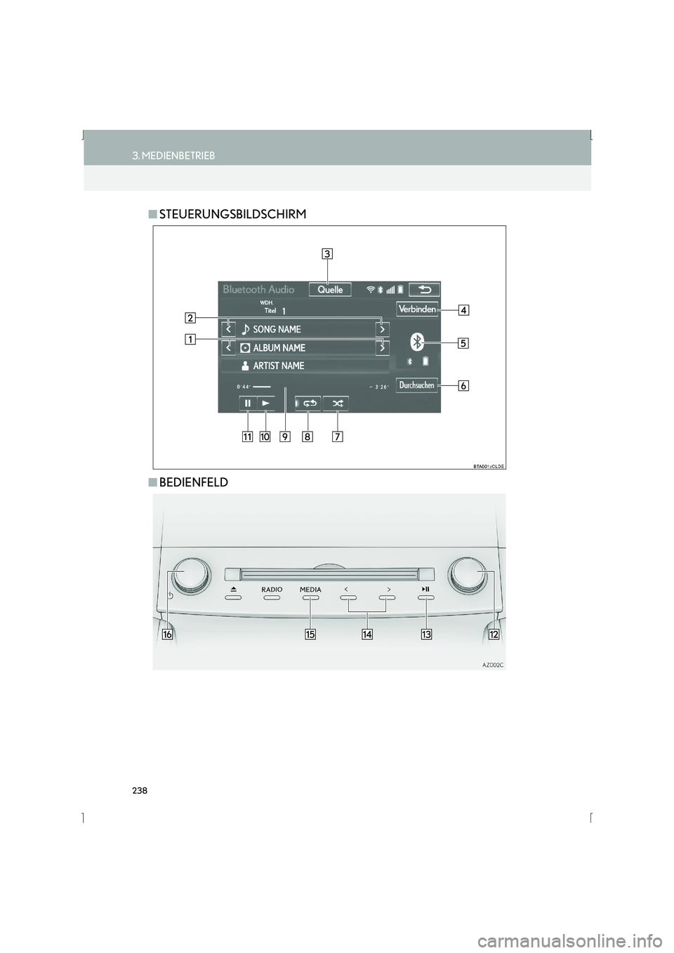 Lexus IS300h 2015  Navigationshandbuch (in German) 238
3. MEDIENBETRIEB
IS_Navi_EM
■STEUERUNGSBILDSCHIRM
■ BEDIENFELD 