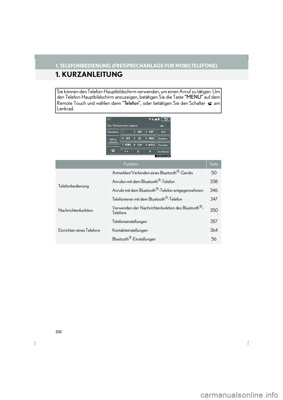 Lexus IS300h 2015 Navigationshandbuch (in German) 332
IS_Navi_EM
1. TELEFONBEDIENUNG (FREISPRECHANLAGE FÜR MOBILTELEFONE)
1. KURZANLEITUNG
Sie können den Telefon-Hauptbildschirm verwenden, um einen Anruf zu tätigen. Um
den Telefon-Hauptbildschirm Lexus IS300h 2015 Navigationshandbuch (in German) 332
IS_Navi_EM
1. TELEFONBEDIENUNG (FREISPRECHANLAGE FÜR MOBILTELEFONE)
1. KURZANLEITUNG
Sie können den Telefon-Hauptbildschirm verwenden, um einen Anruf zu tätigen. Um
den Telefon-Hauptbildschirm