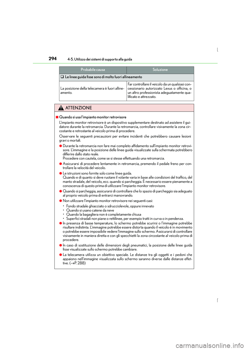 Lexus IS300h 2015  Manuale del proprietario (in Italian) 2944-5. Utilizzo dei sistemi di supporto alla guida
IS300h_EL(OM53D60L)
�‰Le linee guida fisse sono di molto fuori allineamento
La posizione della telecamera è fuori alline-
amento.Far controllare 