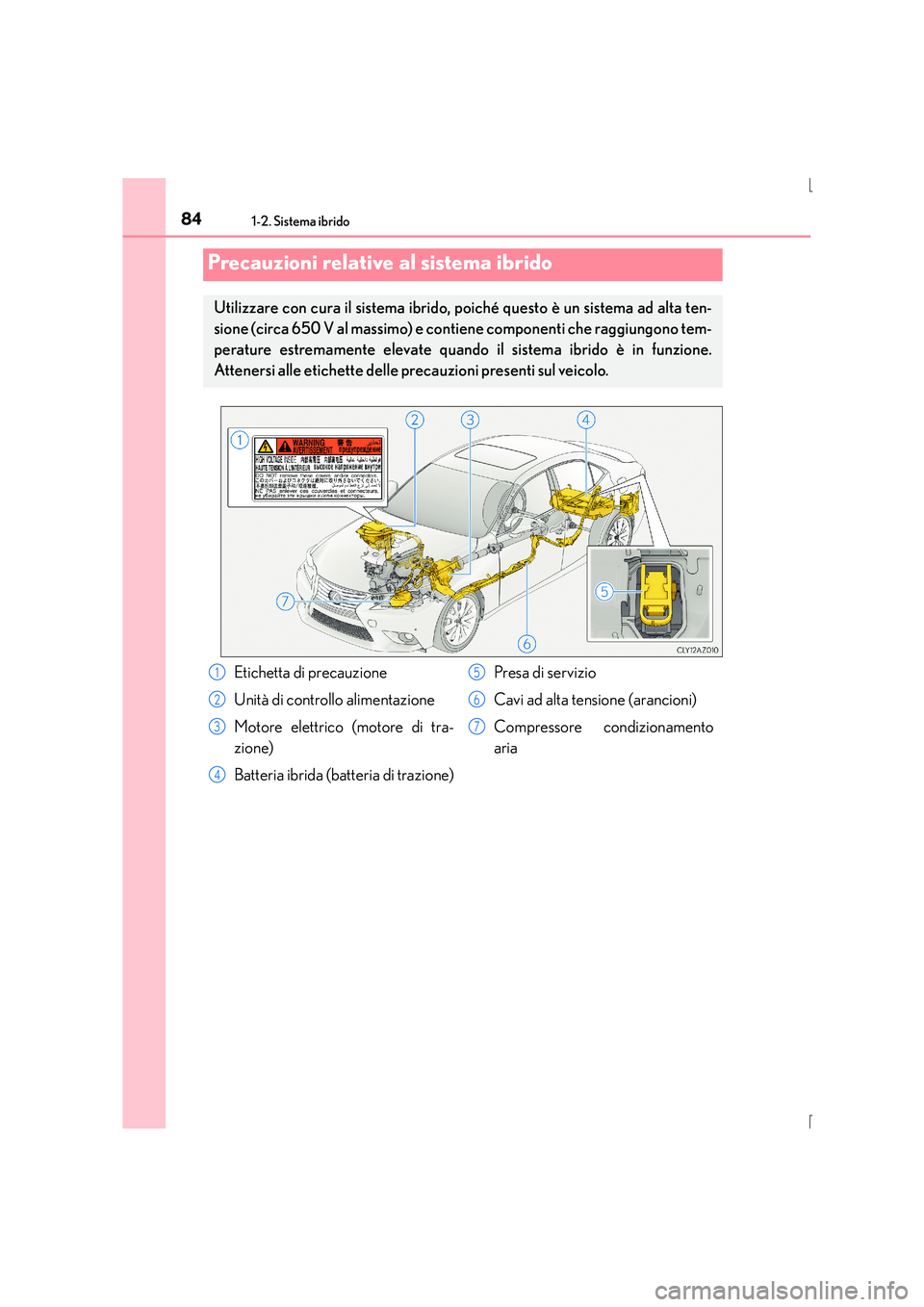 Lexus IS300h 2015 Manuale del proprietario (in Italian) 841-2. Sistema ibrido
IS300h_EL(OM53D60L)
Precauzioni relative al sistema ibrido
Utilizzare con cura il sistema ibrido, poiché questo è un sistema ad alta ten-
sione (circa 650 V al massimo) e conti Lexus IS300h 2015 Manuale del proprietario (in Italian) 841-2. Sistema ibrido
IS300h_EL(OM53D60L)
Precauzioni relative al sistema ibrido
Utilizzare con cura il sistema ibrido, poiché questo è un sistema ad alta ten-
sione (circa 650 V al massimo) e conti