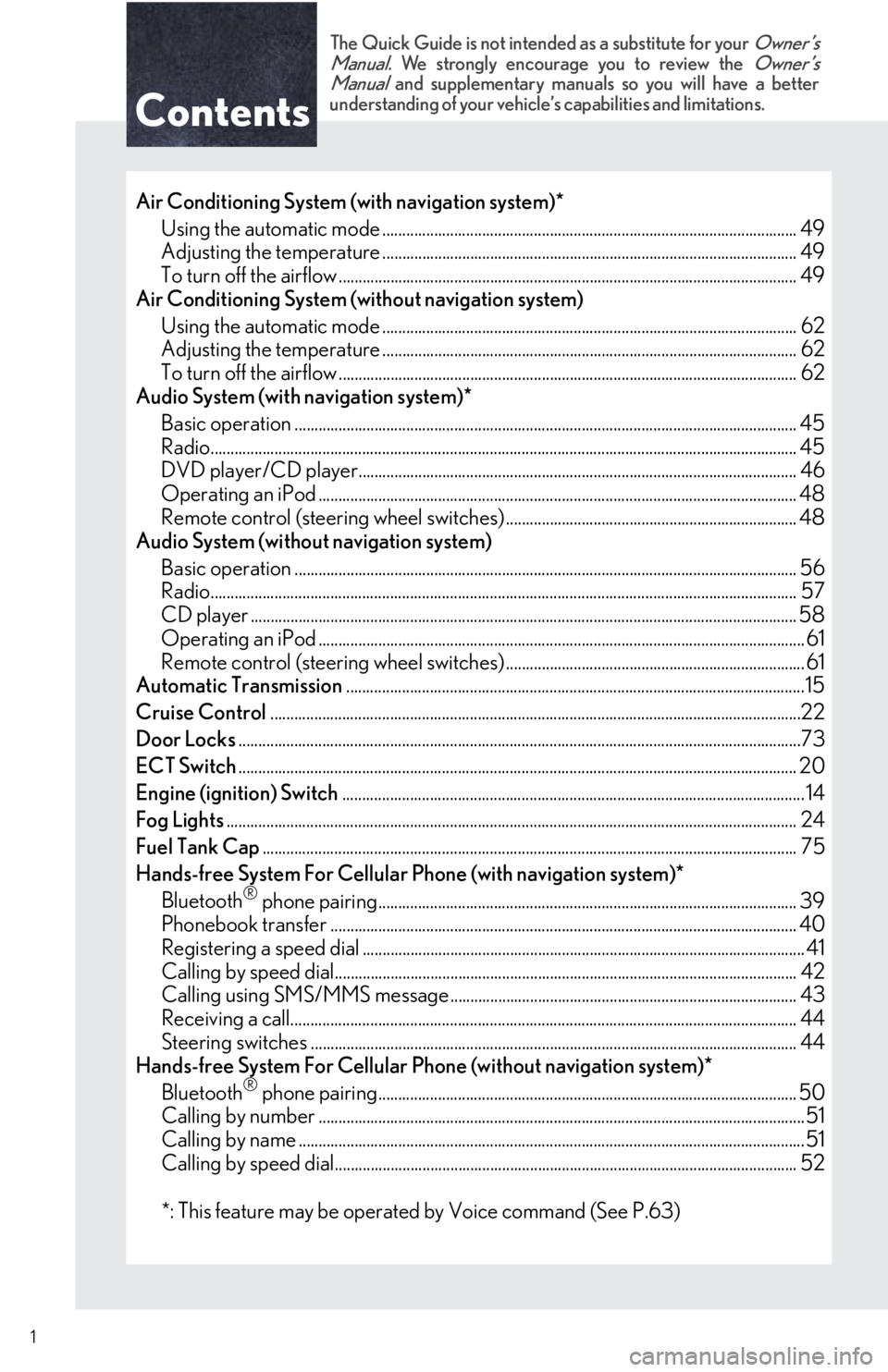 Lexus IS350 2013  Owners Manual / LEXUS 2013 IS250,IS350 QUICK GUIDE OWNERS MANUAL (OM53B68U) 