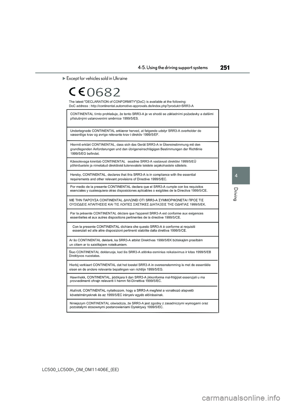 lexus LC500 2018  Owners Manual 251
4
�-�$����@�-�$����I�@�0�.�@�0�.������&�@�	�&�&�

4-5. Using the driving support systems
Driving
Except for vehicles sold in Ukraine 
