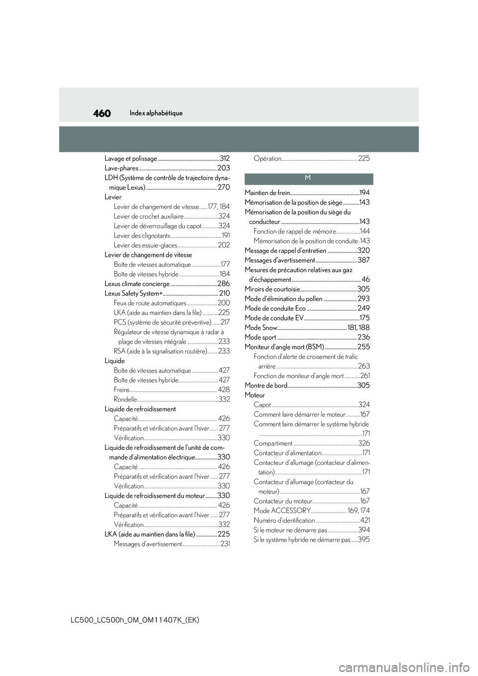 lexus LC500 2018  Manuel du propriétaire (in French) 460
�-�$����@�-�$����I�@�0�.�@�0�.������,�@�	�&�,�

Index alphabétique 
Lavage et polissage ................................................312 
Lave-phares................................