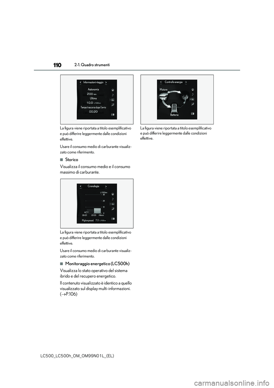 lexus LC500 2018  Manuale del proprietario (in Italian) 110
�-�$����@�-�$����I�@�0�.�@�0�.���/���-�@�	�&�-�

2-1. Quadro strumenti 
La figura viene riportata a titolo esemplificativo  
e può differire leggermente dalle condizioni 
effettive. 
Us