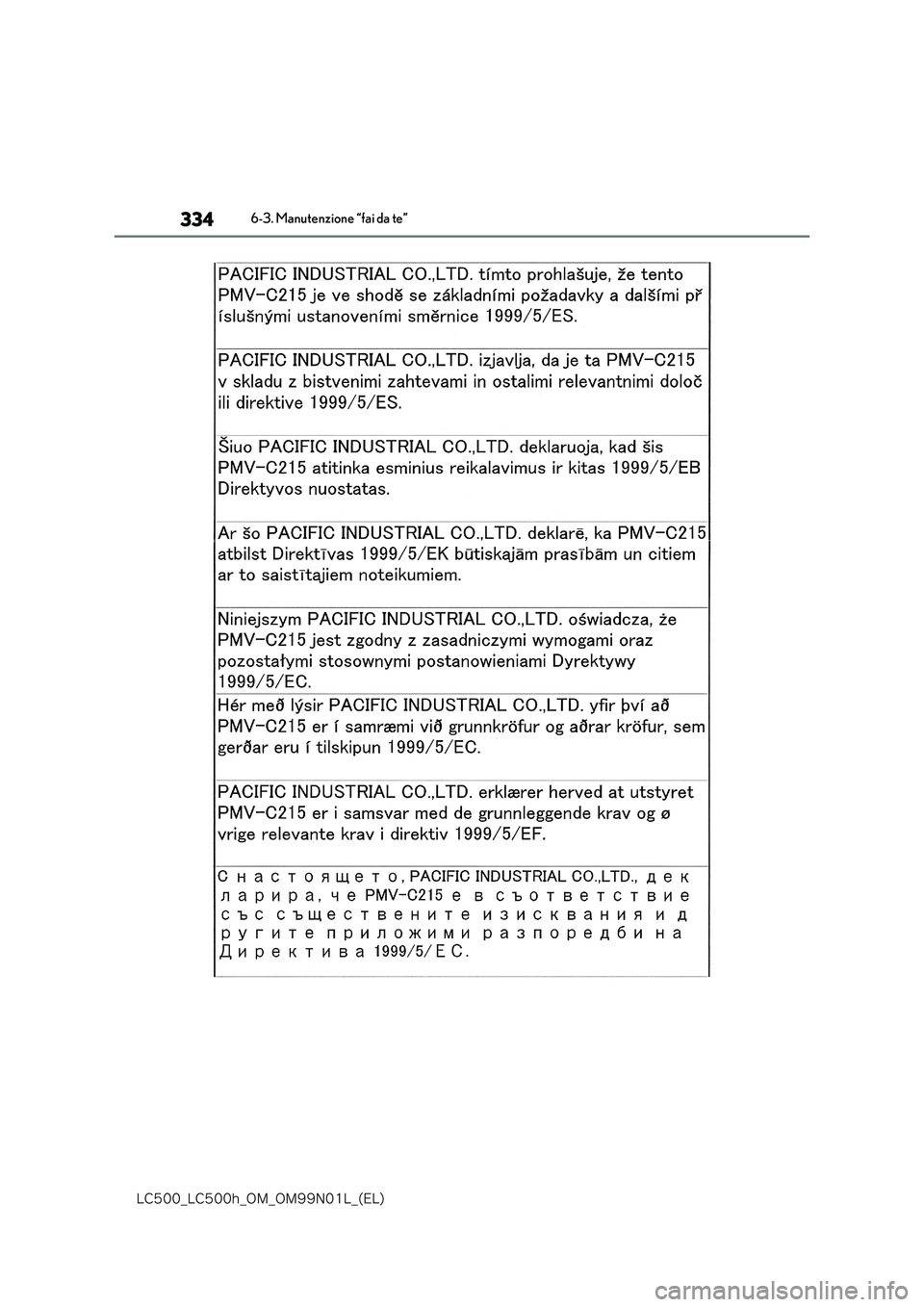 lexus LC500 2018  Manuale del proprietario (in Italian) 334
�-�$����@�-�$����I�@�0�.�@�0�.���/���-�@�	�&�-�

6-3. Manutenzione “fai da te” 