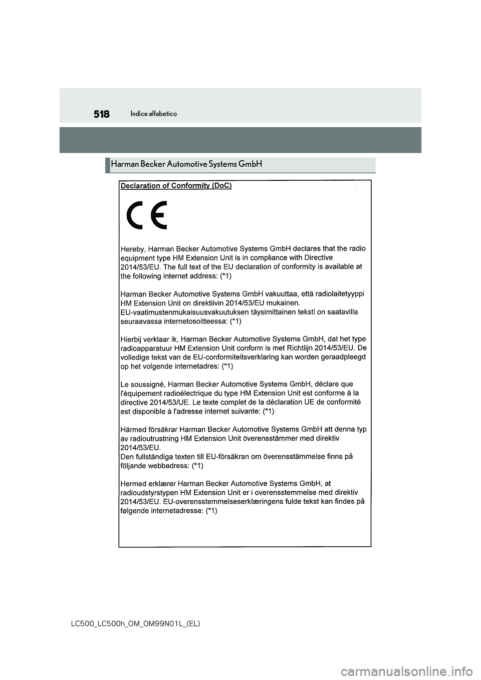 lexus LC500 2018  Manuale del proprietario (in Italian) 518
�-�$����@�-�$����I�@�0�.�@�0�.���/���-�@�	�&�-�

Indice alfabetico
Harman Becker Automotive Systems GmbH 