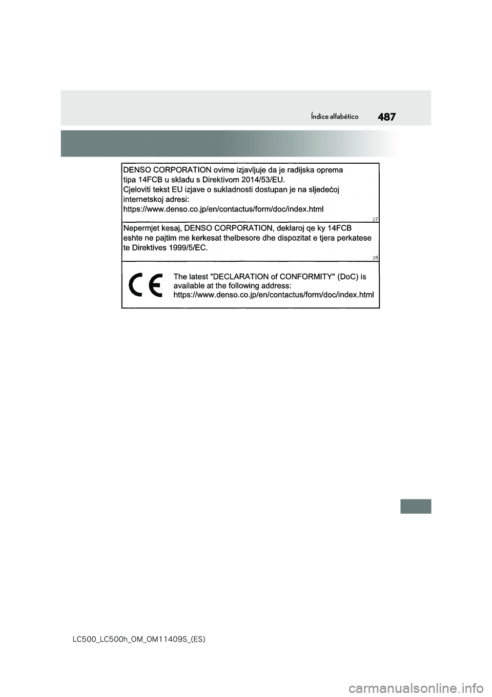 lexus LC500h 2018  Manual del propietario (in Spanish) 487
�-�$����@�-�$����I�@�0�.�@�0�.������4�@�	�&�4�

Índice alfabético 