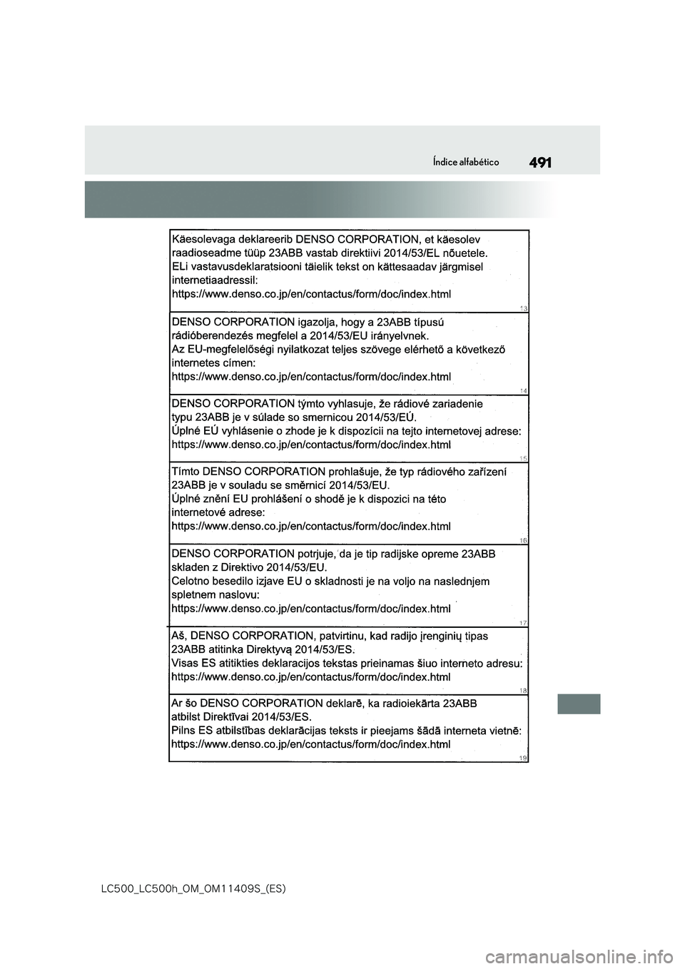 lexus LC500h 2018  Manual del propietario (in Spanish) 491
�-�$����@�-�$����I�@�0�.�@�0�.������4�@�	�&�4�

Índice alfabético 