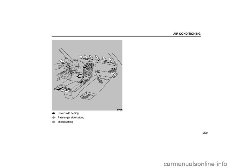 lexus LS400 2000  Engine / LEXUS 2000 LS400 OWNERS MANUAL (OM50533U) AIR CONDITIONING
229
21L005-2
Driver side setting
Passenger side setting
Mixed setting 