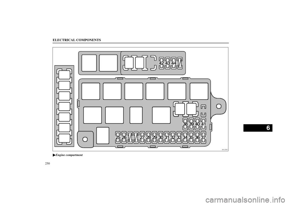 lexus LS400 1998  Audio System / LEXUS 1998 LS400 OWNERS MANUAL (OM50498U) ELECTRICAL COMPONENTS
250
64L008�1

Engine compartment  