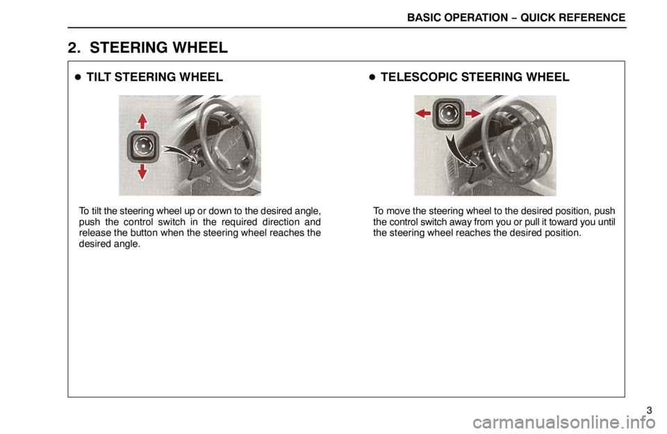 lexus LS400 1995  Electrical Components / 1995 LS400: QUICK REFERENCE BASIC OPERATION − QUICK REFERENCE
TILT STEERING WHEEL
To tilt the steering wheel up or down to the desired angle,
push the control switch in the required direction and
release the button when the s