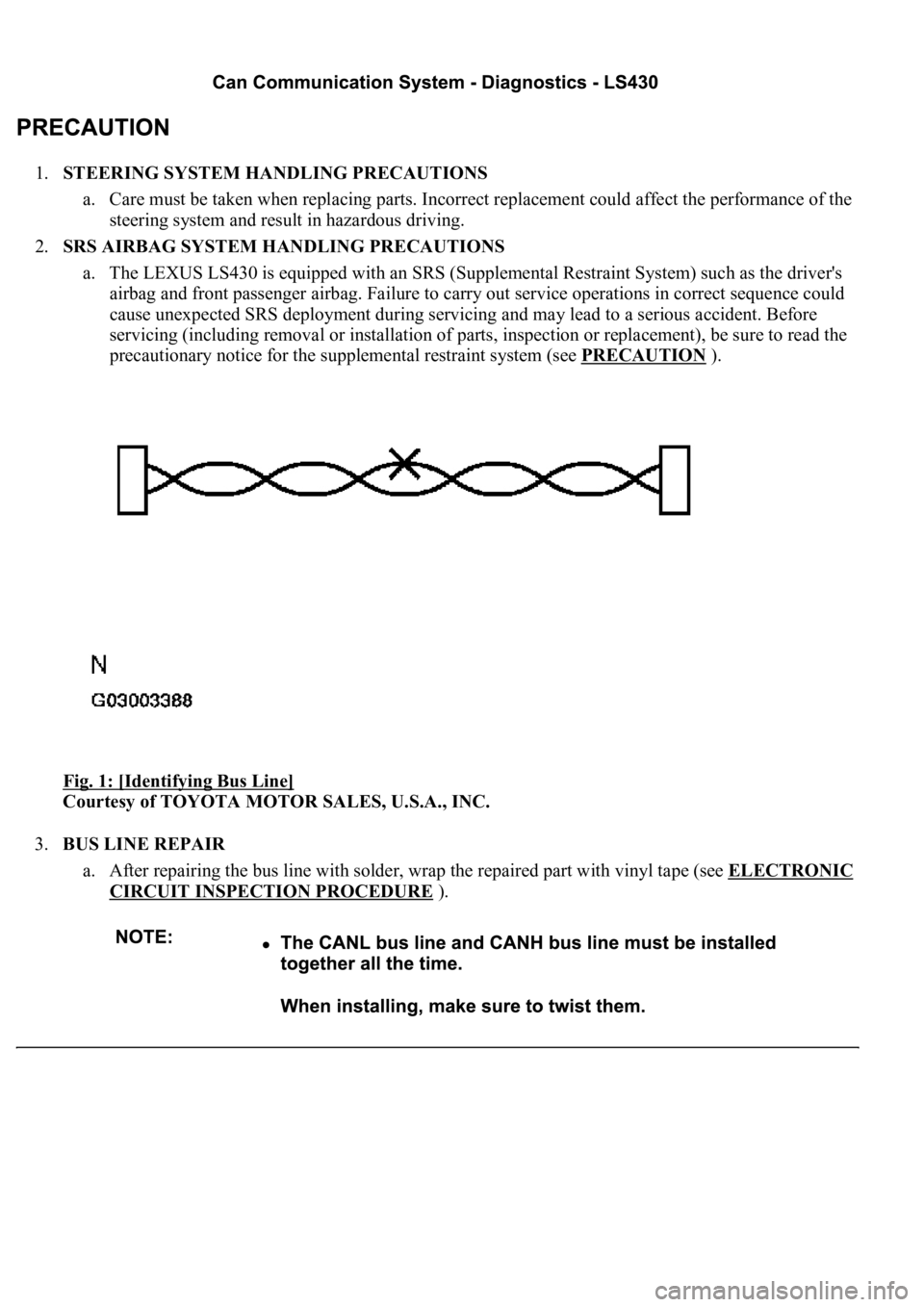 LEXUS LS430 2003  Factory Repair Manual 1.STEERING SYSTEM HANDLING PRECAUTIONS 
a. Care must be taken when replacing parts. Incorrect replacement could affect the performance of the 
steering system and result in hazardous driving.  
2.SRS 