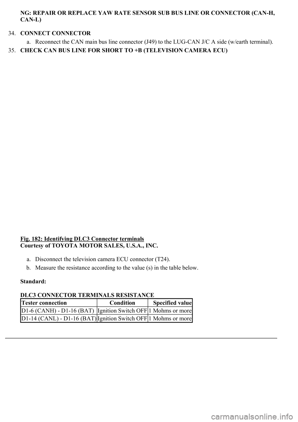 LEXUS LS430 2003  Factory Repair Manual NG: REPAIR OR REPLACE YAW RATE SENSOR SUB BUS LINE OR CONNECTOR (CAN-H, 
CAN-L)  
34.CONNECT CONNECTOR 
a. Reconnect the CAN main bus line connector (J49) to the LUG-CAN J/C A side (w/earth terminal).