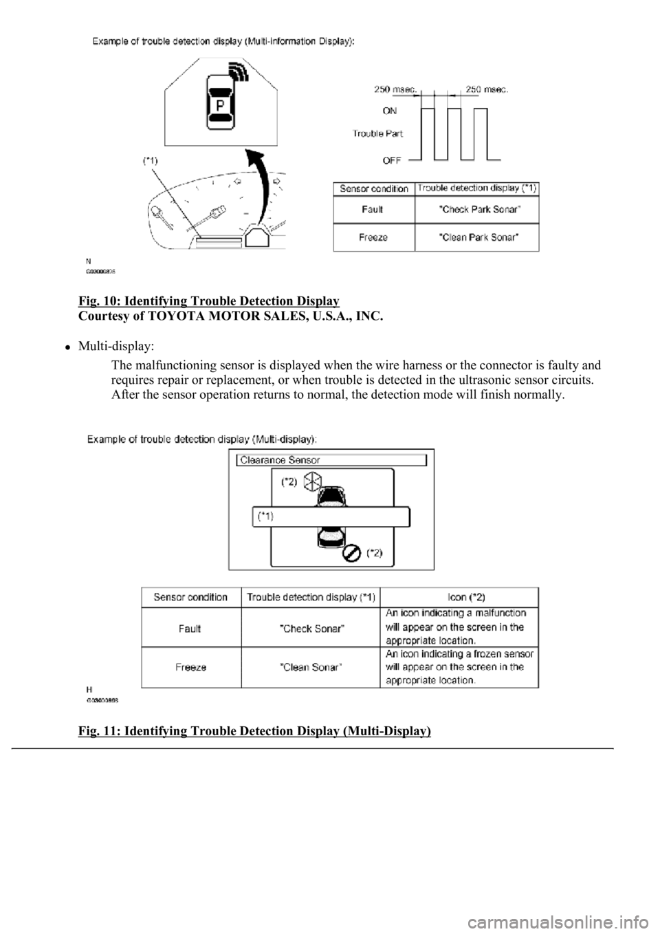 LEXUS LS430 2003  Factory Repair Manual Fig. 10: Identifying Trouble Detection Display 
Courtesy of TOYOTA MOTOR SALES, U.S.A., INC. 
Multi-display: 
The malfunctioning sensor is displayed when the wire harness or the connector is faulty an