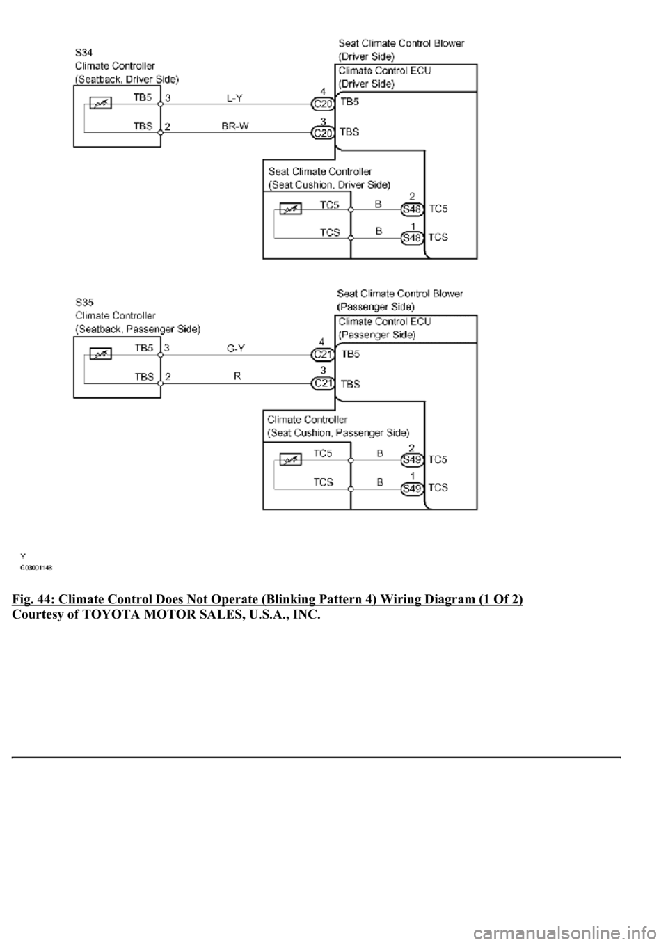 LEXUS LS430 2003  Factory Repair Manual Fig. 44: Climate Control Does Not Operate (Blinking Pattern 4) Wiring Diagram (1 Of 2) 
Courtesy of TOYOTA MOTOR SALES, U.S.A., INC. 