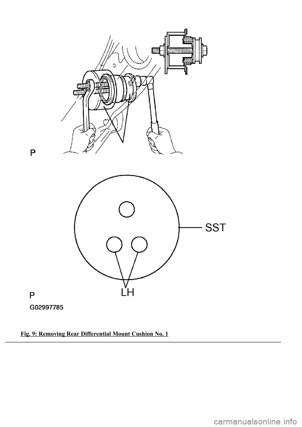 LEXUS LS430 2003  Factory Repair Manual Fig. 9: Removing Rear Differential Mount Cushion No. 1 