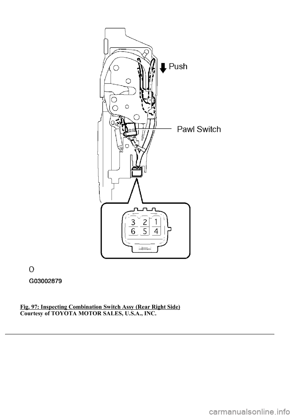 LEXUS LS430 2003  Factory Repair Manual Fig. 97: Inspecting Combination Switch Assy (Rear Right Side) 
Courtesy of TOYOTA MOTOR SALES, U.S.A., INC. 