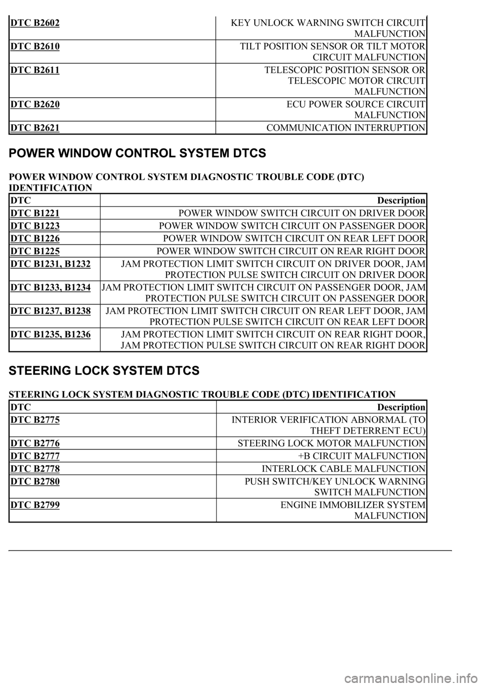 LEXUS LS430 2003 Factory Repair Manual POWER WINDOW CONTROL SYSTEM DIAGNOSTIC TROUBLE CODE (DTC)
IDENTIFICATION
STEERING LOCK SYSTEM DIAGNOSTIC TROUBLE CODE (DTC) IDENTIFICATION
DTC B2602 KEY UNLOCK WARNING SWITCH CIRCUIT
MALFUNCTION
D LEXUS LS430 2003 Factory Repair Manual POWER WINDOW CONTROL SYSTEM DIAGNOSTIC TROUBLE CODE (DTC)
IDENTIFICATION
STEERING LOCK SYSTEM DIAGNOSTIC TROUBLE CODE (DTC) IDENTIFICATION
DTC B2602 KEY UNLOCK WARNING SWITCH CIRCUIT
MALFUNCTION
D