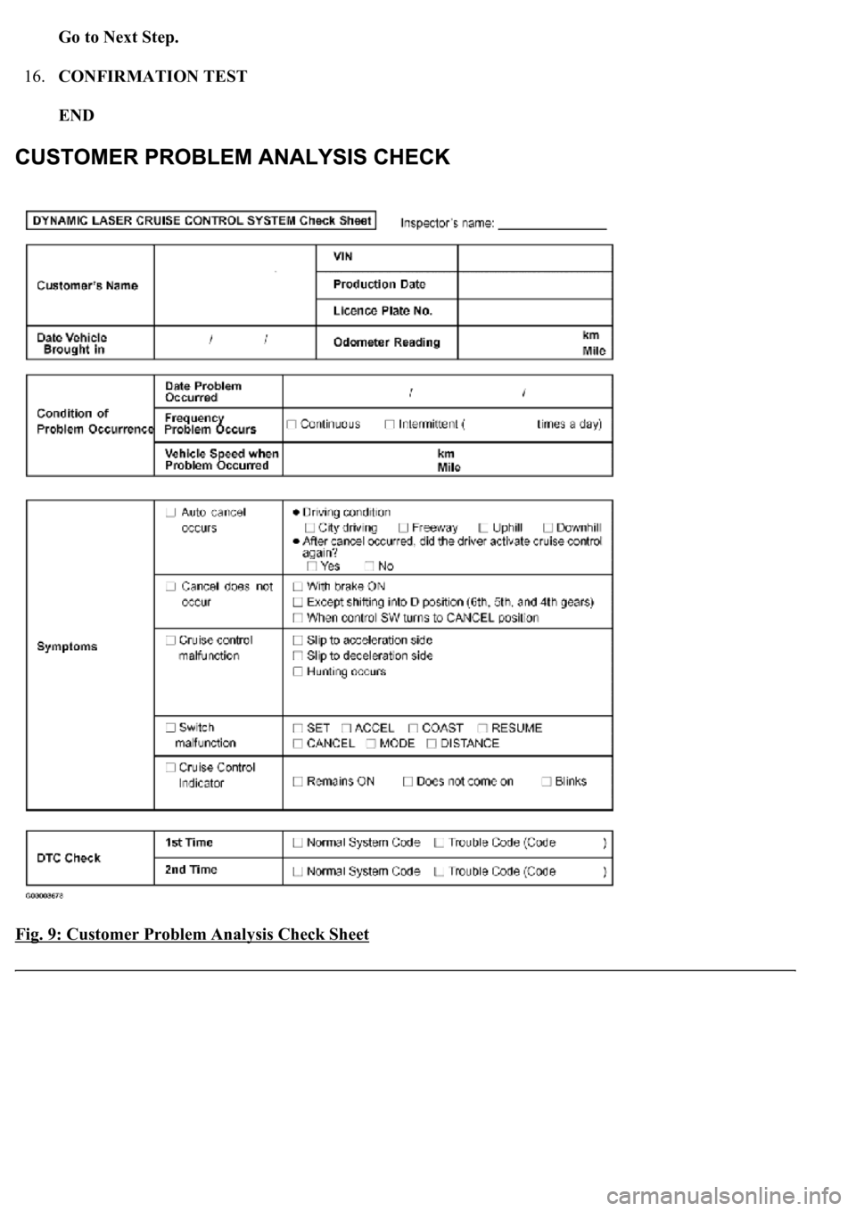 LEXUS LS430 2003  Factory Repair Manual Go to Next Step.  
16.CONFIRMATION TEST 
END  
Fig. 9: Customer Problem Analysis Check Sheet 