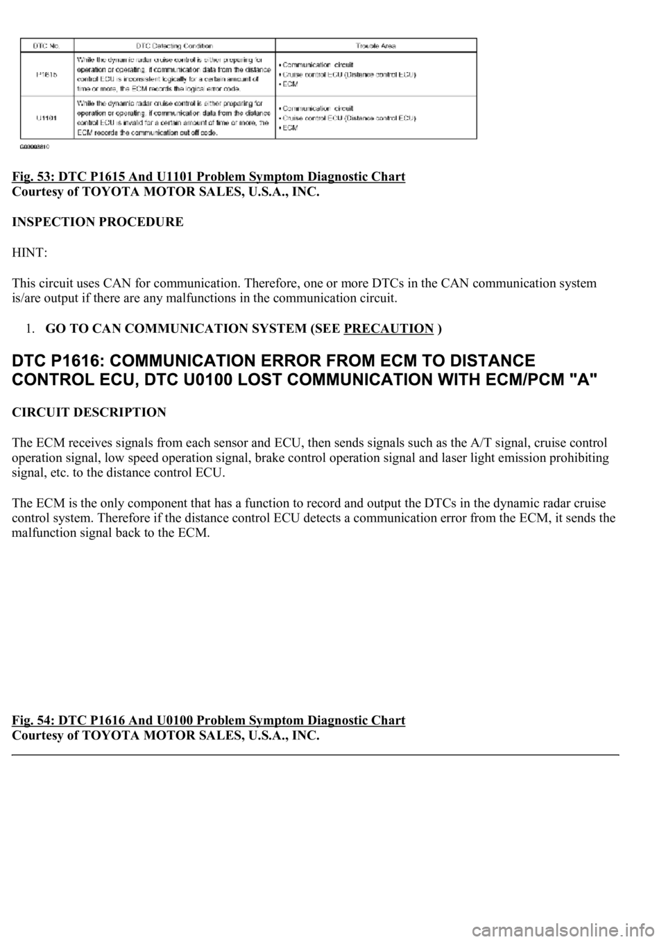 LEXUS LS430 2003 Factory Repair Manual Fig. 53: DTC P1615 And U1101 Problem Symptom Diagnostic Chart
Courtesy of TOYOTA MOTOR SALES, U.S.A., INC.
INSPECTION PROCEDURE
HINT:
This circuit uses CAN for communication. Therefore, one or mor LEXUS LS430 2003 Factory Repair Manual Fig. 53: DTC P1615 And U1101 Problem Symptom Diagnostic Chart
Courtesy of TOYOTA MOTOR SALES, U.S.A., INC.
INSPECTION PROCEDURE
HINT:
This circuit uses CAN for communication. Therefore, one or mor