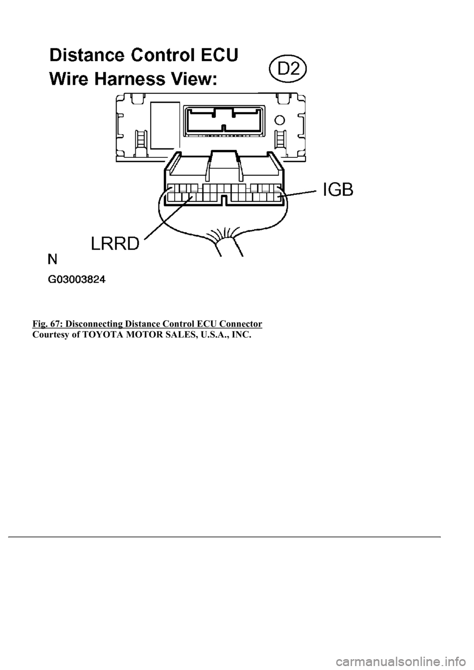 LEXUS LS430 2003  Factory Repair Manual Fig. 67: Disconnecting Distance Control ECU Connector 
Courtesy of TOYOTA MOTOR SALES, U.S.A., INC. 