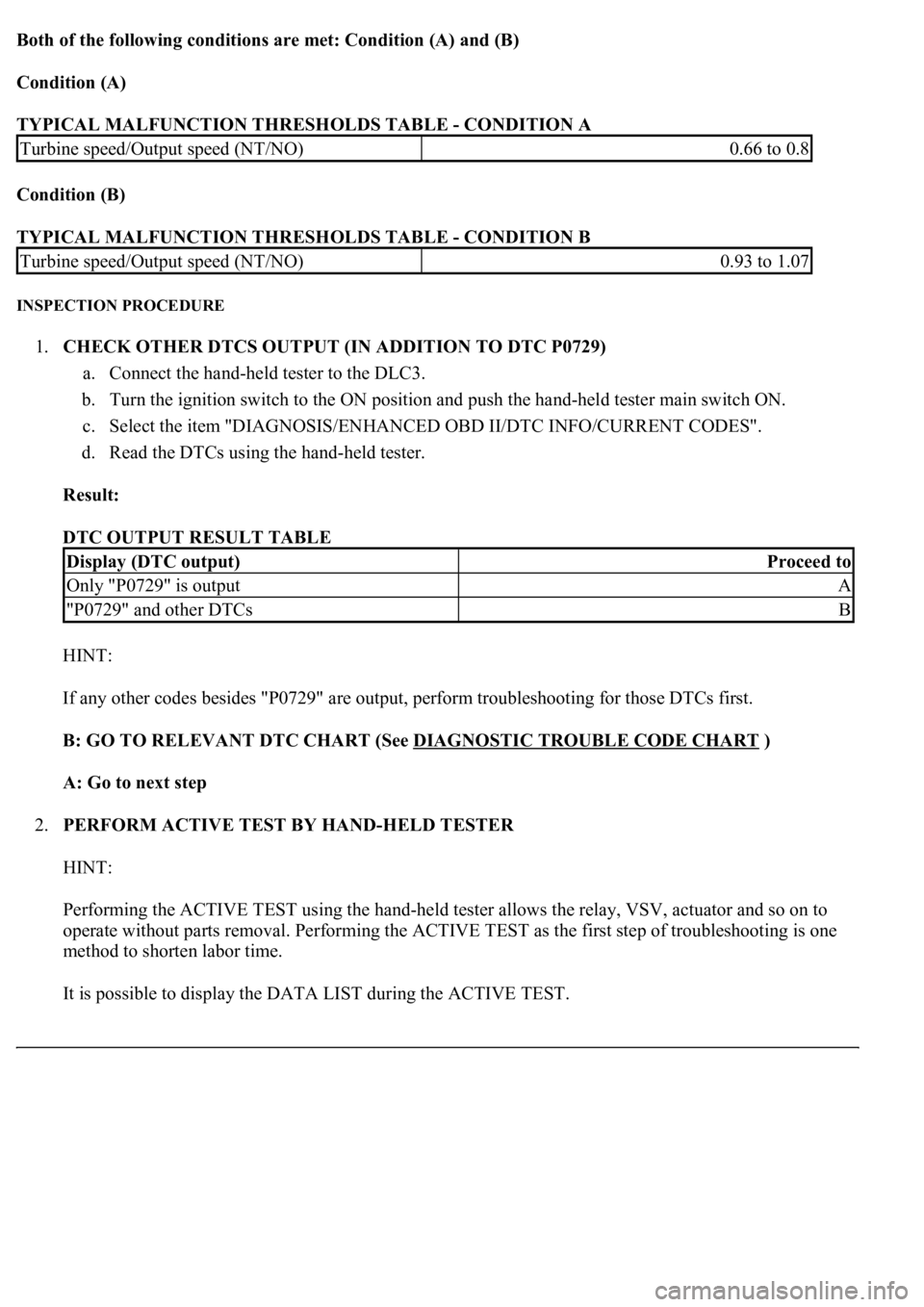 LEXUS LS430 2003 Factory Owners Manual Both of the following conditions are met: Condition (A) and (B)
Condition (A)
TYPICAL MALFUNCTION THRESHOLDS TABLE - CONDITION A
Condition (B)
TYPICAL MALFUNCTION THRESHOLDS TABLE - CONDITION B
LEXUS LS430 2003 Factory Owners Manual Both of the following conditions are met: Condition (A) and (B)
Condition (A)
TYPICAL MALFUNCTION THRESHOLDS TABLE - CONDITION A
Condition (B)
TYPICAL MALFUNCTION THRESHOLDS TABLE - CONDITION B