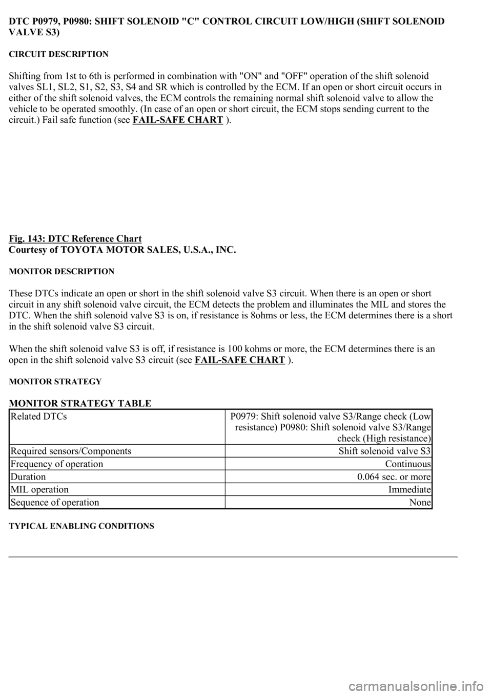 LEXUS LS430 2003 Factory Repair Manual DTC P0979, P0980: SHIFT SOLENOID "C" CONTROL CIRCUIT LOW/HIGH (SHIFT SOLENOID
VALVE S3)
CIRCUIT DESCRIPTION
Shifting from 1st to 6th is performed in combination with "ON" and "O LEXUS LS430 2003 Factory Repair Manual DTC P0979, P0980: SHIFT SOLENOID "C" CONTROL CIRCUIT LOW/HIGH (SHIFT SOLENOID
VALVE S3)
CIRCUIT DESCRIPTION
Shifting from 1st to 6th is performed in combination with "ON" and "O