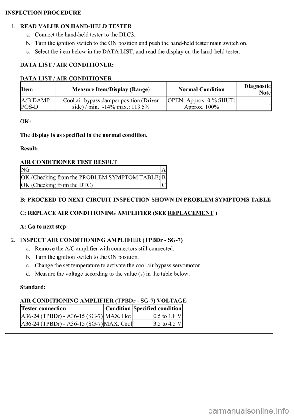 LEXUS LS430 2003 Factory Repair Manual INSPECTION PROCEDURE
1.READ VALUE ON HAND-HELD TESTER
a. Connect the hand-held tester to the DLC3.
b. Turn the ignition switch to the ON position and push the hand-held tester main switch on.
c. LEXUS LS430 2003 Factory Repair Manual INSPECTION PROCEDURE
1.READ VALUE ON HAND-HELD TESTER
a. Connect the hand-held tester to the DLC3.
b. Turn the ignition switch to the ON position and push the hand-held tester main switch on.
c.