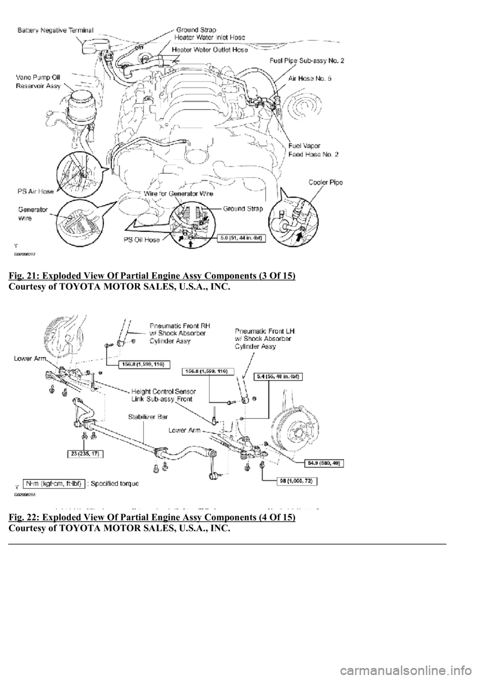 LEXUS LS430 2003  Factory Repair Manual Fig. 21: Exploded View Of Partial Engine Assy Components (3 Of 15) 
Courtesy of TOYOTA MOTOR SALES, U.S.A., INC. 
Fig. 22: Exploded View Of Partial Engine Assy Components (4 Of 15)
 
Courtesy of TOYOT