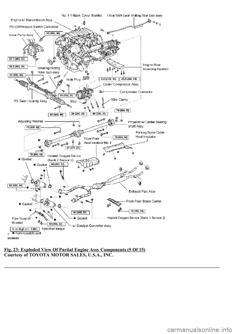 LEXUS LS430 2003  Factory Repair Manual Fig. 23: Exploded View Of Partial Engine Assy Components (5 Of 15) 
Courtesy of TOYOTA MOTOR SALES, U.S.A., INC. 