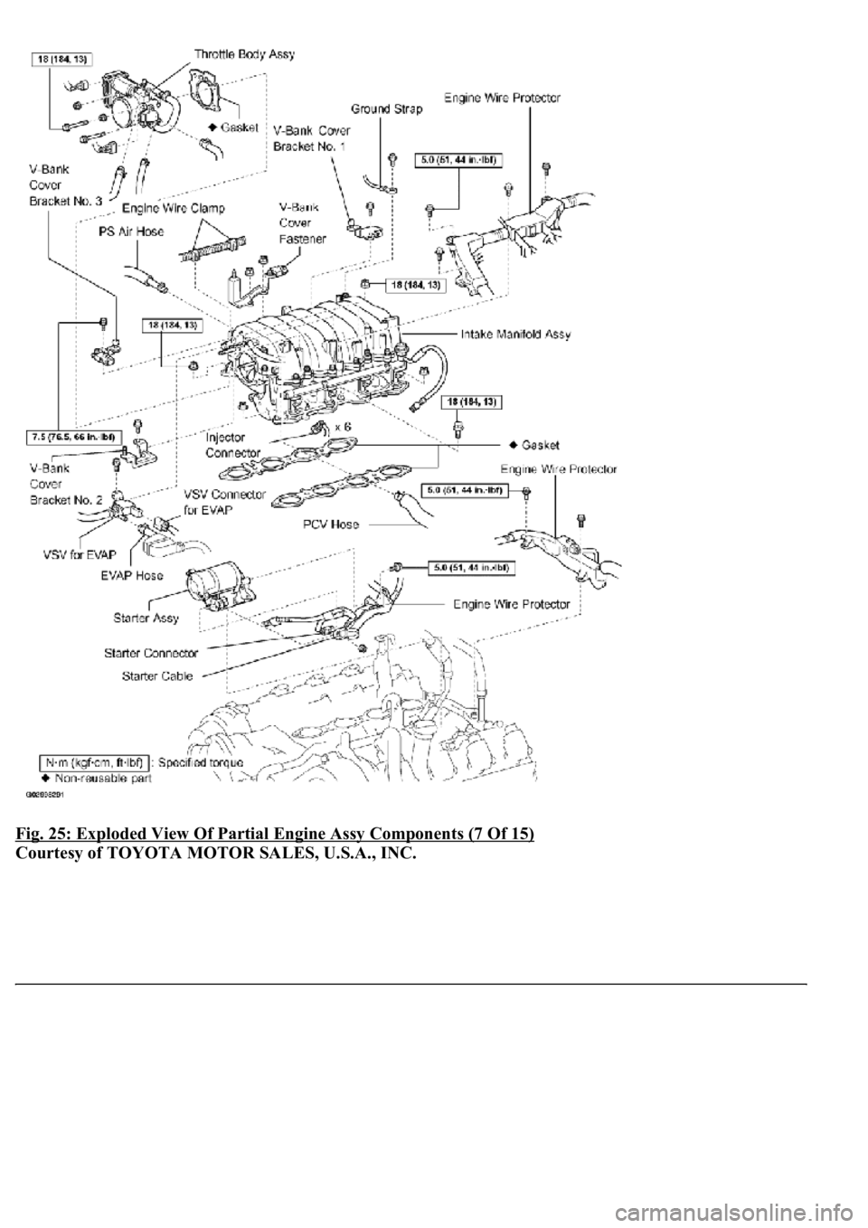 LEXUS LS430 2003  Factory Repair Manual Fig. 25: Exploded View Of Partial Engine Assy Components (7 Of 15) 
Courtesy of TOYOTA MOTOR SALES, U.S.A., INC. 
