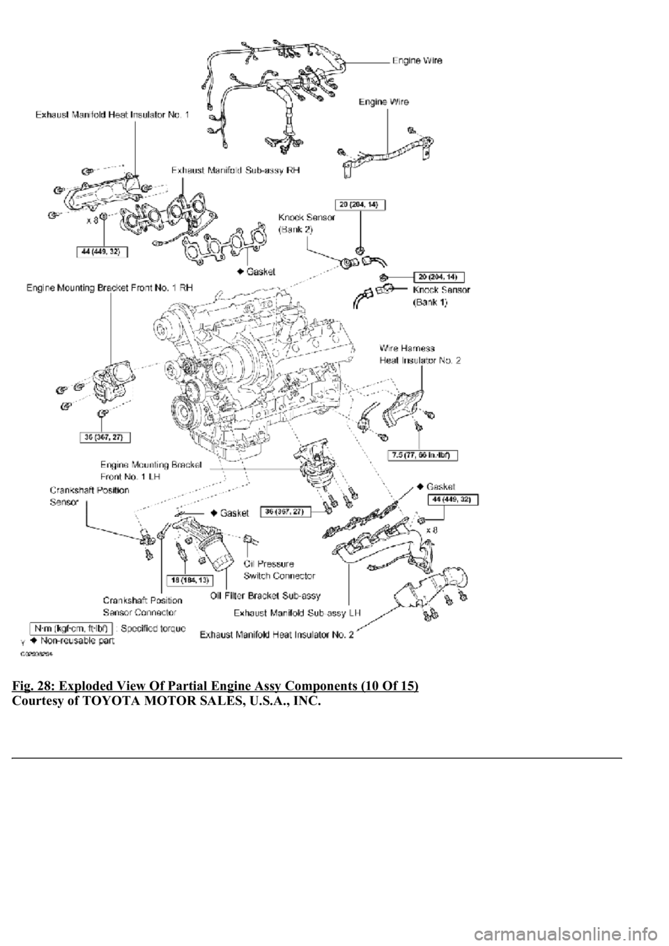 LEXUS LS430 2003  Factory Repair Manual Fig. 28: Exploded View Of Partial Engine Assy Components (10 Of 15) 
Courtesy of TOYOTA MOTOR SALES, U.S.A., INC. 