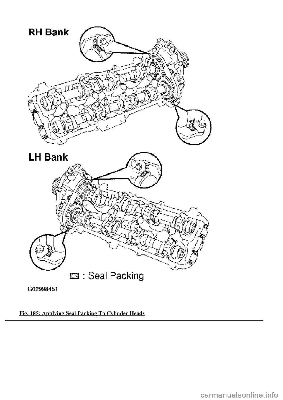 LEXUS LS430 2003  Factory Repair Manual Fig. 185: Applying Seal Packing To Cylinder Heads 