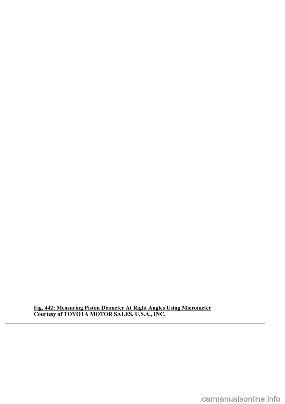 LEXUS LS430 2003  Factory Repair Manual Fig. 442: Measuring Piston Diameter At Right Angles Using Micrometer 
Courtesy of TOYOTA MOTOR SALES, U.S.A., INC. 